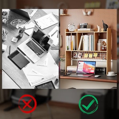 Desktop Bookshelf,Desk Hutch with 3 Shelves for Computer,Natural - color: Natural