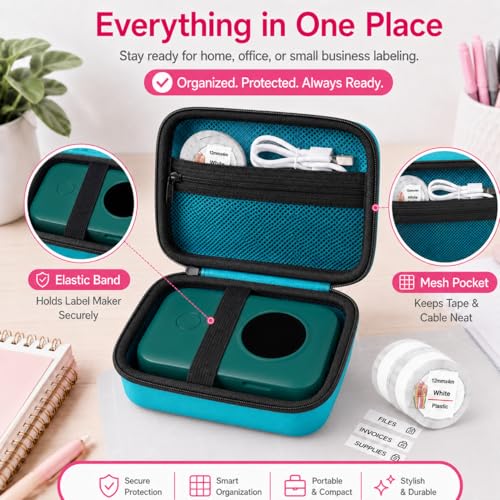 PAIYULE Hard EVA Case for Phomemo D30/D35 for Nelko P21 Label Maker - color: Deep Green