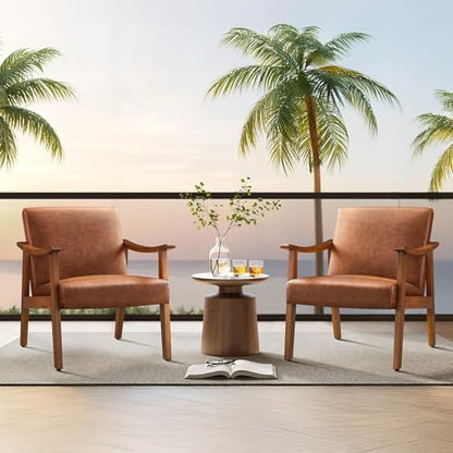 Yaheetech Accent Chairs Set of 2, Mid-Century Armchairs, Light Brown - color: Light Brown