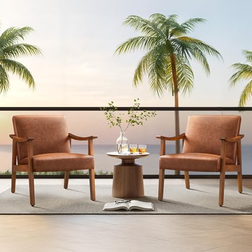 Yaheetech Accent Chairs Set of 2, Mid-Century Armchairs, Light Brown - color: Light Brown