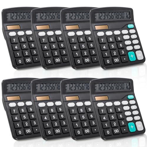 Noamus 8 Pack Desktop Calculator 12 Digit, Solar Battery Basic Calculators, Dual Power Electronic Calculators with Large LCD Display, Sensitive Button Handheld Calculator for Office Home School, Black