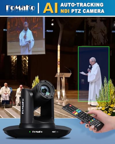FoMaKo NDI PTZ Camera,AI Auto-Tracking Gen 3, 30x Optical Zoom IP USB3.0 HDMI PTZ Camera for Church Services Worship Education (NDI 6 & NDI HX3 Certified) FMK30UH NDI-B (Black Color) - color: Flat Black