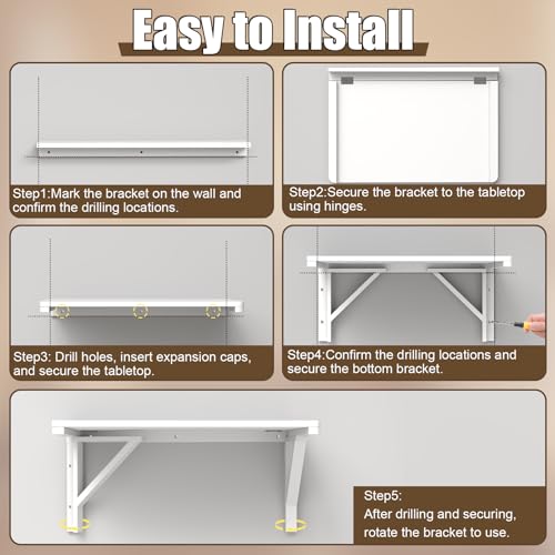 MM MELISEN Wall Mounted Folding Table, 23.6"L x 15.7"W, White, Space-Saving Design - color: White, size: 60X40CM/24X16IN