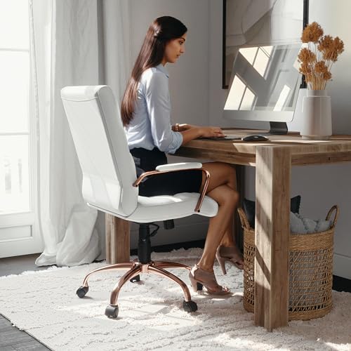 Flash Furniture Mid-Back LeatherSoft Executive Chair, White/Rose Gold - color: White Leathersoft/Rose Gold Frame