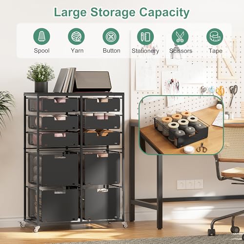 EasyPAG Rolling Storage Cart With 10 Drawers, Metal Craft Organizers with Wood Tabletop for Home, Letter/Legal Size Rolling File Cart for Office, Classroo and Dorm, Black - size: 10 Drawers