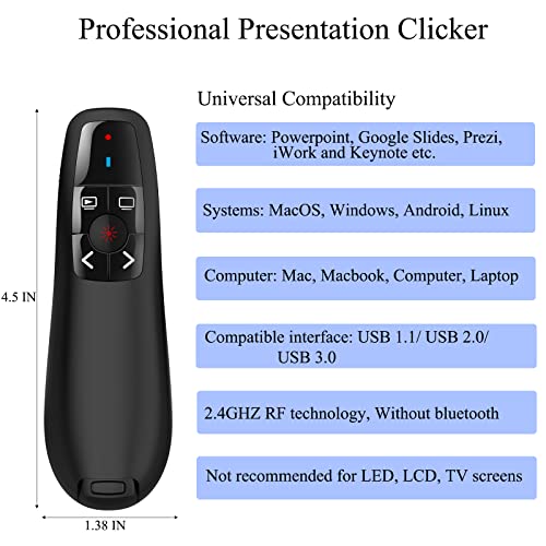 Wireless Presentation Clicker for Google Slides: 100ft Range | Ultra-Bright 656ft Red Pointer | Battery Powered - Plug & Play USB Presenter Remote with Volume & Black Screen for Mac Win PPT Keynote - style: USB-1 Pack