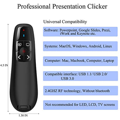 Wireless Presentation Clicker for Google Slides: 100ft Range | Ultra-Bright 656ft Red Pointer | Battery Powered - Plug & Play USB Presenter Remote with Volume & Black Screen for Mac Win PPT Keynote - style: USB-1 Pack
