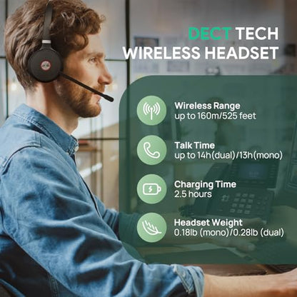 Yealink WH62 Dual UC DECT Wireless Headset for IP Phone & PC Zoom Certified | 525 ft Long Range Stereo Headphones with Base, Dual Noise-Canceling Mic, Call Control, Busylight, 14H Battery for Office - style: WH62 Dual-Ear UC (base)