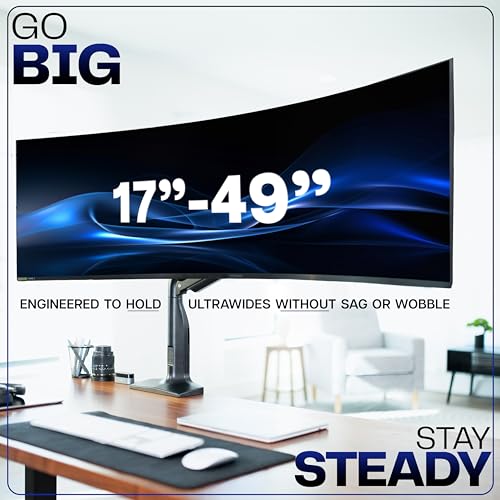 VIVO Aluminum Ultrawide Monitor Stand, Classic, Fits up to 49 inch Computer Screens, Single Articulating Pneumatic Arm, C-Clamp and Grommet Desk Mount, Max VESA 200x100, Black, STAND-V100H - style: Classic