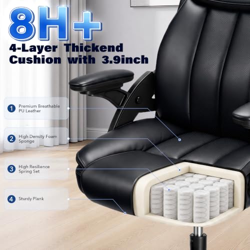 Ylzyxal Ergonomic Office Chair with Airbag Lumbar Support & Armrest, 90°-160° Recline Rolling Chair 440lb Capacity, Executive Office Desk Chairs Breathable Leather, Computer Chair with Silent Wheels - color: Black