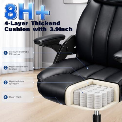 Ylzyxal Ergonomic Office Chair with Airbag Lumbar Support & Armrest, 90°-160° Recline Rolling Chair 440lb Capacity, Executive Office Desk Chairs Breathable Leather, Computer Chair with Silent Wheels - color: Black