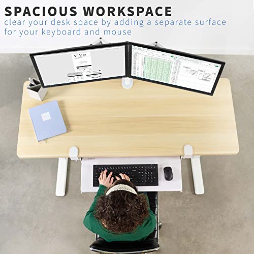 VIVO Large Clamp-on Computer Keyboard and Mouse Under Desk Slider Tray, 27 x 11 inch Pull Out Platform Drawer, White, MOUNT-KB05W | Keyboard Tray for Typing, Slide Out Platform, Extra Sturdy C-Clamp Mount System, Computer Drawer, White Frame - color: Whit