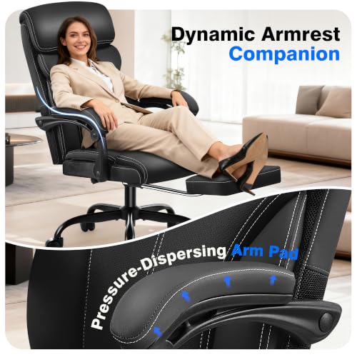 AreShark Ergonomic Office Chair with Footrest - High Back Executive Leather Desk Chair, Breathable Reclining Computer Chair with Lumbar Support, Heavy Duty Swivel Task Chair for Home Office & Gaming - color: Ebony
