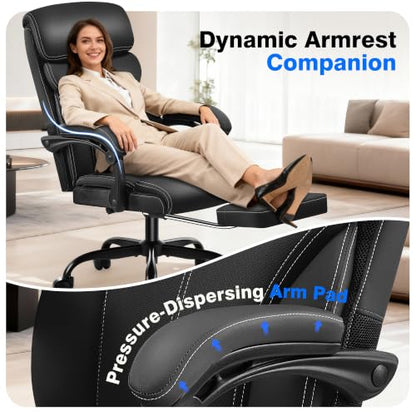 AreShark Ergonomic Office Chair with Footrest - High Back Executive Leather Desk Chair, Breathable Reclining Computer Chair with Lumbar Support, Heavy Duty Swivel Task Chair for Home Office & Gaming - color: Ebony