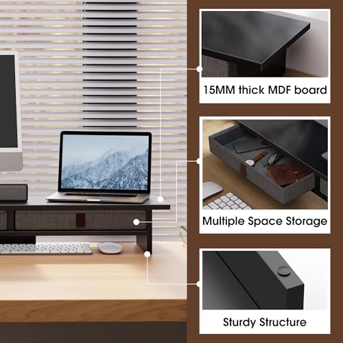 Fenge 35 Inch Monitor Stand with Drawer Storage, Computer Riser for Desk - color: Black
