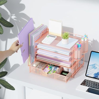 gianotter 5-Tier Desk Organizer with Drawers and File Holders - color: Rose Gold, size: 5T