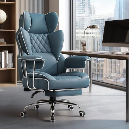 GTPLAYER Gaming Chair,Office Chair with Pocket Spring Lumbar Support, Ergonomic Comfortable Wide Office Desk Computer Chair with Outward Fixed Soft Armrests and Footrest (Fabric, Blue) - color: Light Blue