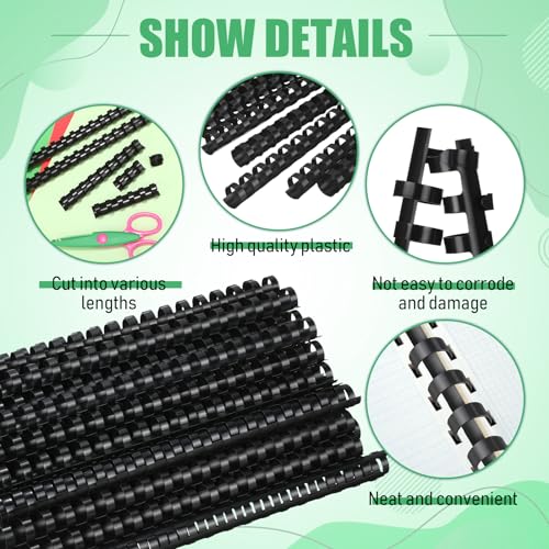 Maitys 300 Pcs Plastic Binding Combs Bulk 19 Ring Comb Spines Letter Size Spiral Binding for Notebook Calendar Picture(5/8 Inch,Black) - color: Black, size: 5/8 Inch