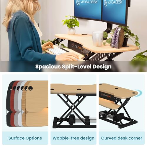 VERSADESK PowerPro Elite 36” - Electric Adjustable Desk Converter with Programmable Controller and USB Hub. Mobile App Controllable. Removable Keyboard Tray - Powerful Riser Lifts 80 lbs – Black - color: Black, size: 36" Wide