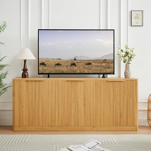 67" Buffet Sideboard Cabinet with Storage, Modern Fluted Accent Credenza with Shelves, Wood TV Console Stand 6 Doors, Sideboards for Office Living Room Hallway Kitchen, Natural - color: Natural-67.0"l 6 Doors