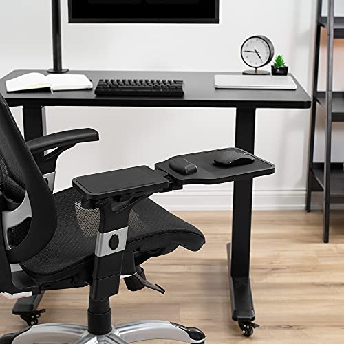 VIVO Wood Arm Rest Mouse Pad with Wrist Cushion, Adjustable Length Support Platform Tray, Chair Attachment Extension with Straps, Black, MOUNT-MS02D