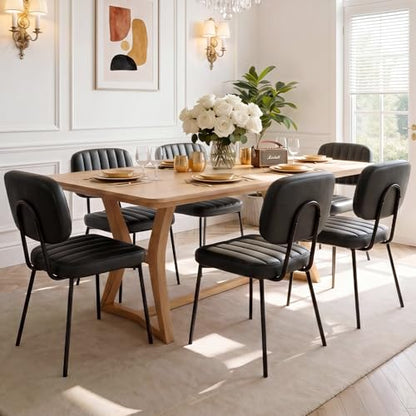 OLIXIS Dining Chairs Set of 6, Upholstered Kitchen Chairs, Black | Faux Leather Comfortable Cushion Seat, Metal Legs with Backrest, Mid-Century Modern, Easy Assembly, Dining Room Home - color: Black, size: 6 PCS