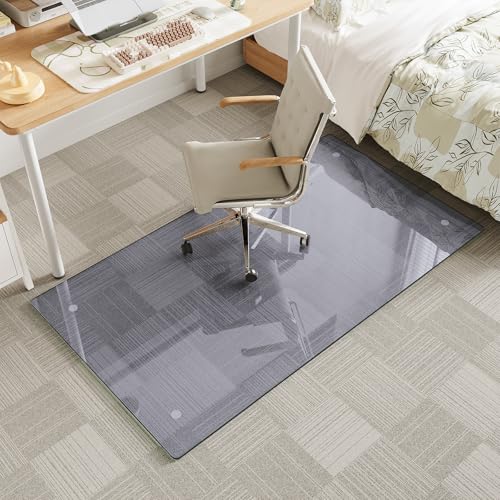 Tempered Glass Gray Chair Mat for Carpet & Hard Floor, 30"x55" Office Chair Mat - Heavy Duty & Scratch Resistant, Non-Slip Pads, Rounded Corners & Polished Edges - color: Grey, size: 30"x55"