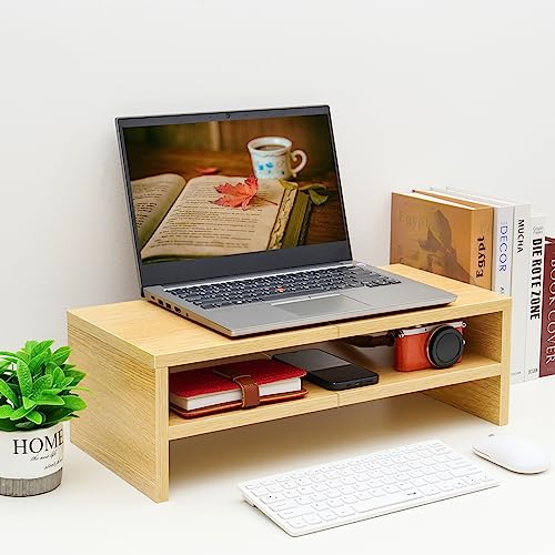 TEAMIX 20 inch Monitor Riser Stand - 2 Tiers, Wood Desktop Bookshelf, Maple - color: Natural Maple, size: 20 x 9.5 x 6.7 inches