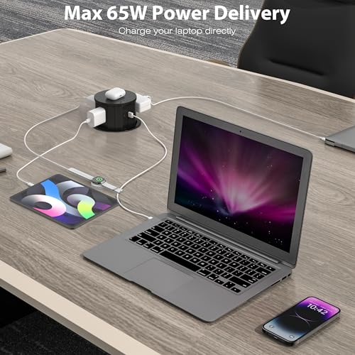 ANNQUAN 4.7" 20amp Pop Up Countertop Outlet Wireless Charger 65W USB Black | Pop Up Outlet with 3 Outlets 3 USB Ports Home Office Kitchen - color: Black, size: 20 Amp(Standard)