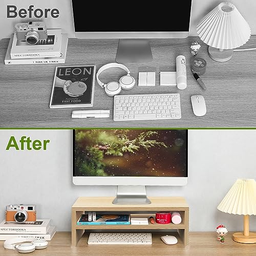 TEAMIX 20 inch Monitor Riser Stand - 2 Tiers, Wood Desktop Bookshelf, Maple - color: Natural Maple, size: 20 x 9.5 x 6.7 inches