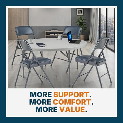 OEF Furnishings OEF1204 Vinyl Cushioned Folding Chairs with Steel Frame, Blue, 4-Pack - color: Blue