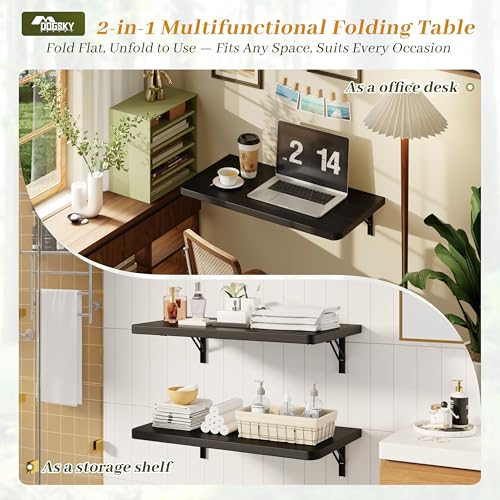 Dogsky Floating Wall Desk 24" x 14" - 100 lbs Heavy Duty Solid Pine - color: Black, size: 24" x 14"