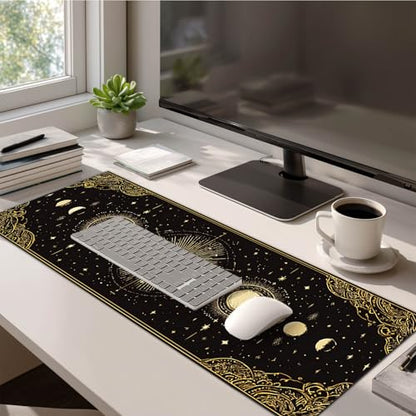 HOMETITUTE Large Mouse Pad 31.5x11.8 Inch Gaming Mousepad Golden Moon Phase Astrology Art Non-Slip Keyboard Desktop Protector Mat XL Mouse Pad for Home Office Laptop Wireless Mice Accessories - color: Golden Moon Phase Astrology Art