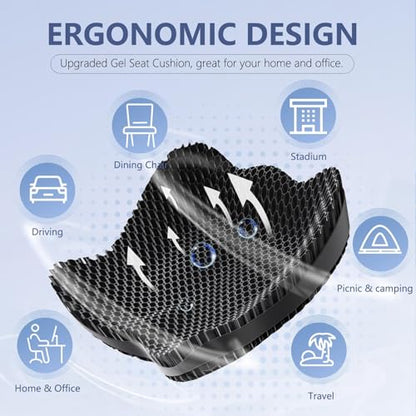 Enlarged19.7in Gel Seat Cushion Pressure Relief Cushion for Long Sitting - color: Black, size: XX-Large(19.7"*16.1"*3.5")