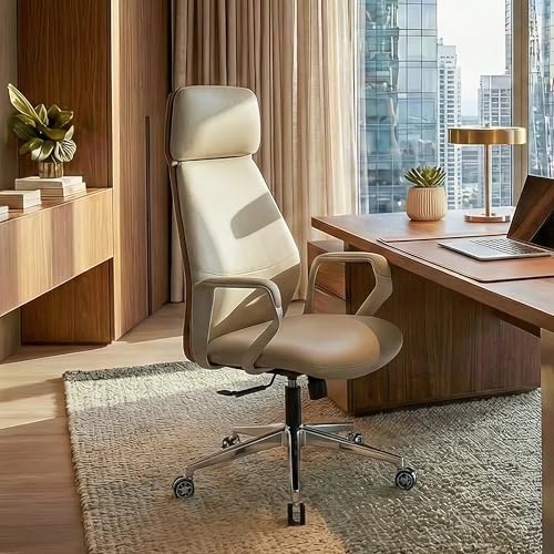 EUREKA ERGONOMIC Aric Executive Office Chair, High Back PU Leather Desk Chair with Lumbar Support, Professional Modern Home Office Chair with Large Headrest & 3-Position Recline, Beige - size: Pack of 1