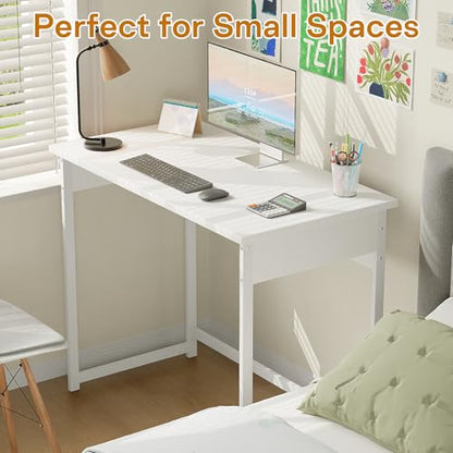 ALISENED Office Desk, 37.5 Inch Home Office Desk with Metal Frame, Gaming Desk, Scratch-Resistant Study Table for Home Bedroom, White - color: White, size: W-37.5in