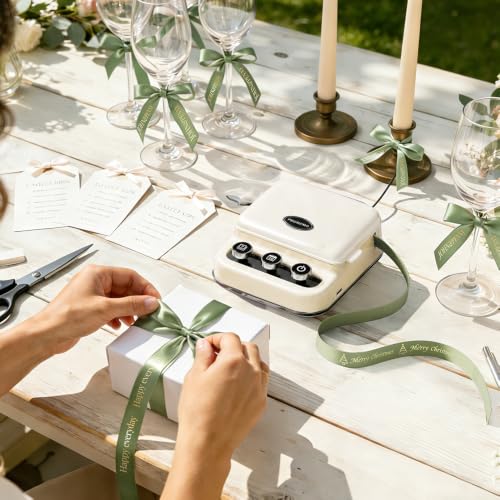 Ribbon Printer, Phomemo P15 Mini Bluetooth Portable Label Maker Machine - color: White