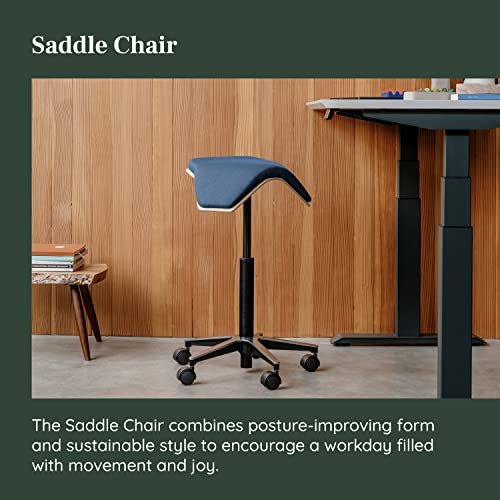 Branch Saddle Chair, Ergonomic Rolling Stool | Birch Plywood Frame and Recycled Seat Fabric, Height Adjustable Saddle Seat for Active Sitting and Better Posture, Pacific - color: Pacific