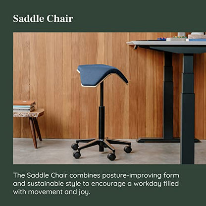 Branch Saddle Chair, Ergonomic Rolling Stool | Birch Plywood Frame and Recycled Seat Fabric, Height Adjustable Saddle Seat for Active Sitting and Better Posture, Pacific - color: Pacific