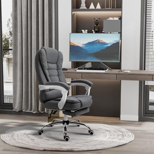 Executive Office Chair with Footrest, Linen-Fabric Computer Chair