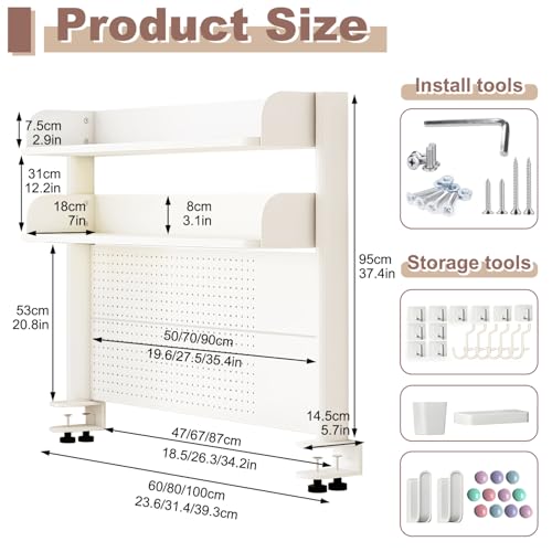 Clamp On Desk Organizer Shelf,Desk Extender Pegboard,White,23.6in | Computer Desk Accessories for Office,Desktop Bookshelf Storage Shelves for Desk, Desktop Shelving System - size: 60cm