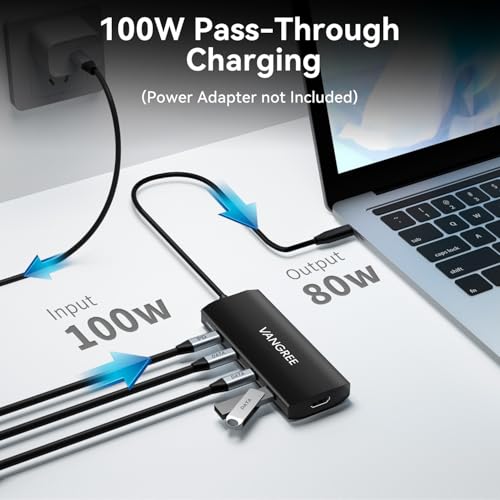 VANGREE USB C Hub 8 in 1, 3 USB-C+3 USB-A 3.2 10Gbps, 4K60Hz HDMI, 100W PD - color: Black