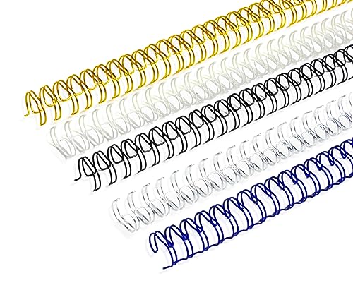 Rayson Wire Binding Spines, 1/4" 3:1 32-Loop, Multicolor, 100 Pack | Includes black, gold, blue, white and silver; 1/4" wire size fits 3:1 pitch machines for small documents. - size: 1/4"
