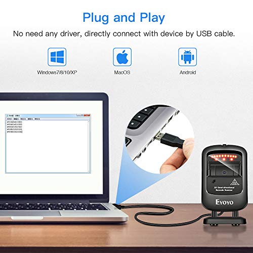 Eyoyo Omnidirectional Hands-Free 1D 2D Desktop USB Wired Barcode Scanner - color: Black Desktop Barcode Scanner