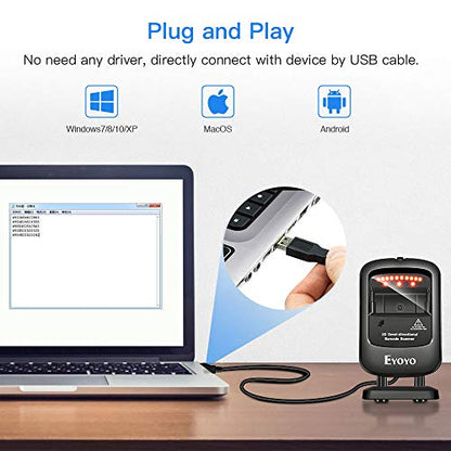 Eyoyo Omnidirectional Hands-Free 1D 2D Desktop USB Wired Barcode Scanner - color: Black Desktop Barcode Scanner