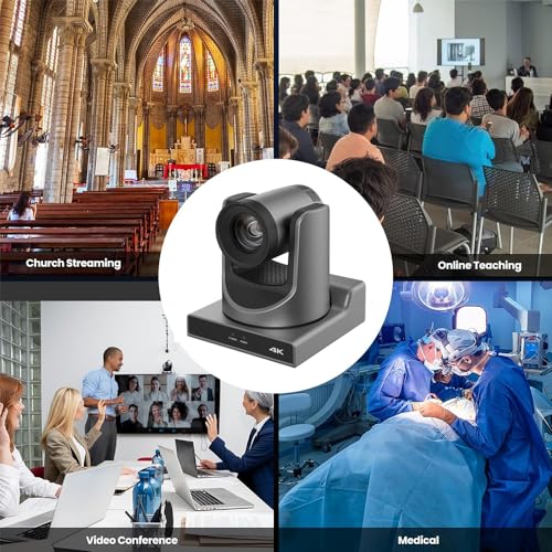 4K PTZ Camera,20X Optics Zoom,4KP60 UHD Live Streaming PTZ Camera,SDI/HDMI/USB/IP Outputs for Church/Events Services (Gray No NDI) - style: 4K PTZ Camera