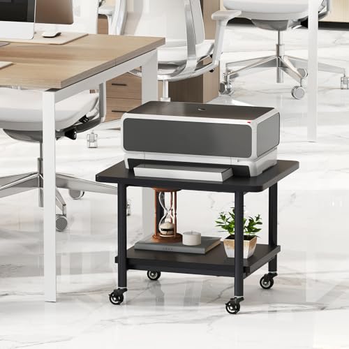 GOFLAME Under Desk Printer Stand, 2-Tier Mobile Printer Table with Storage Shelf, Metal Frame, Rolling Printer Cart Holder Storage Rack with Lockable Wheels for Home Office, Black - color: Black