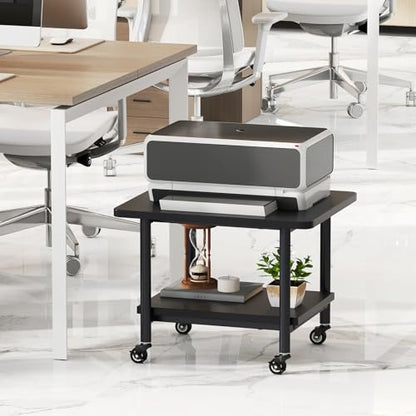 GOFLAME Under Desk Printer Stand, 2-Tier Mobile Printer Table with Storage Shelf, Metal Frame, Rolling Printer Cart Holder Storage Rack with Lockable Wheels for Home Office, Black - color: Black