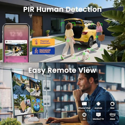 xmartO Wire-Free Solar PTZ AI Tracking Security Camera System, 4-Cam Kit, 4MP 2K QHD + 4K 10CH Expandable WiFi NVR, All-Weather Solar Charge, PIR Sensor, Easy Installation, No Monthly Fee, 500GB - style: 4-CAM KIT