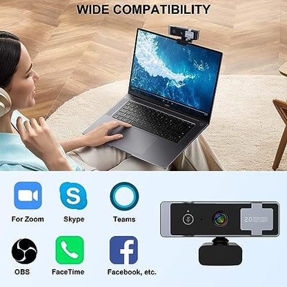 1080P Webcam for PC, Computer Camera with Privacy Cover & Tripod, Dual Noise-Cancelling Microphones, Ideal for Zoom, Skype, Video Calls & Conferences